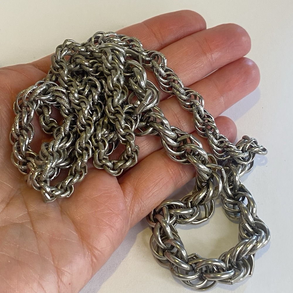Vintage Vendome Silver Tone Byzantine Rope Chain Necklace Signed Heavy 29"